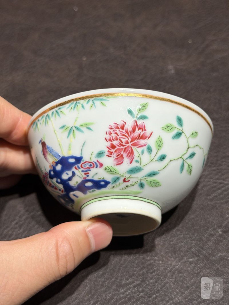 清光绪 粉彩洞石花鸟茶圆 - 图6